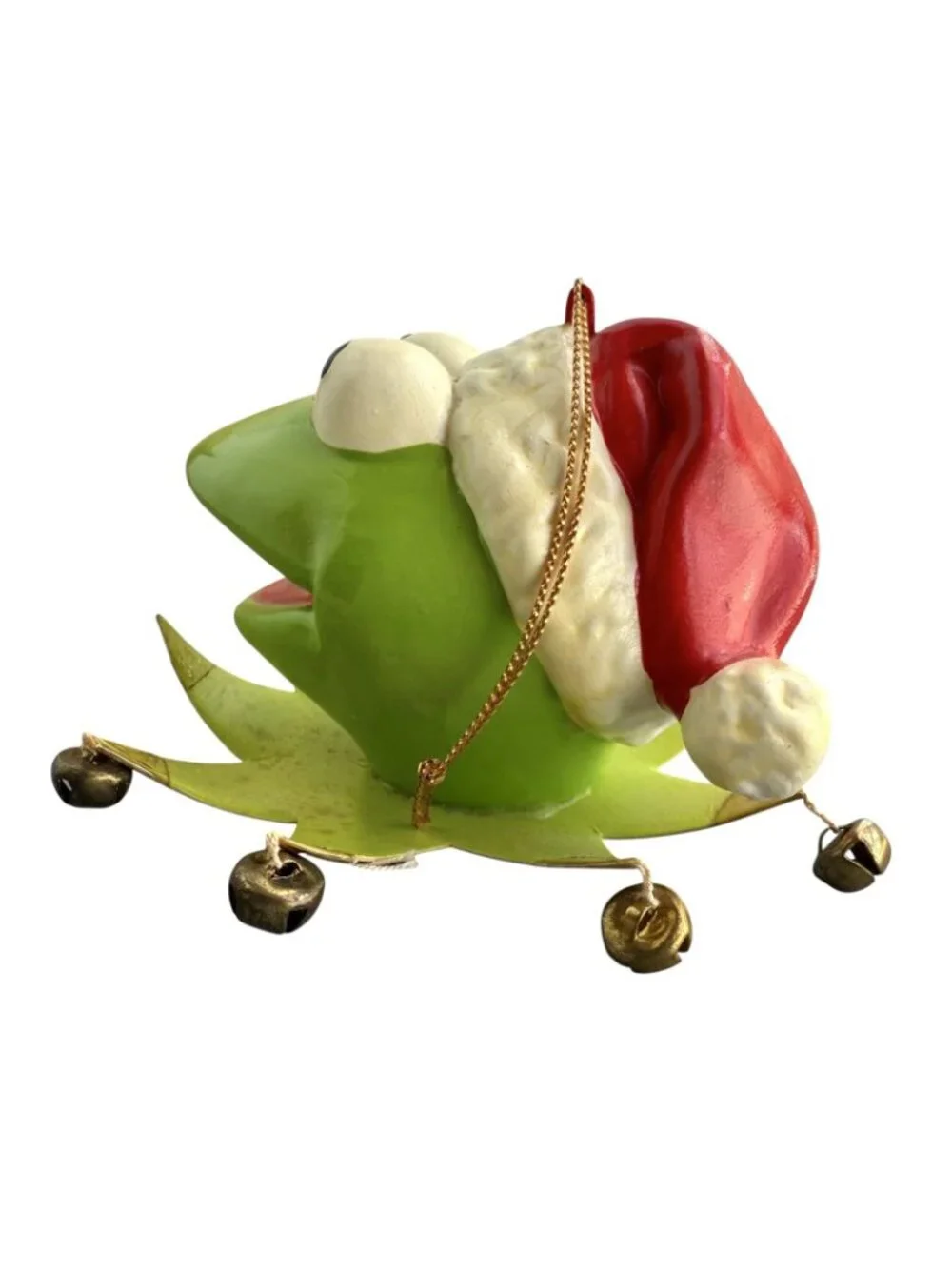 VTG Kermit Frog Head w/ Bells Paper Mache Tree Ornament 1981 Jim Henson w/ Box